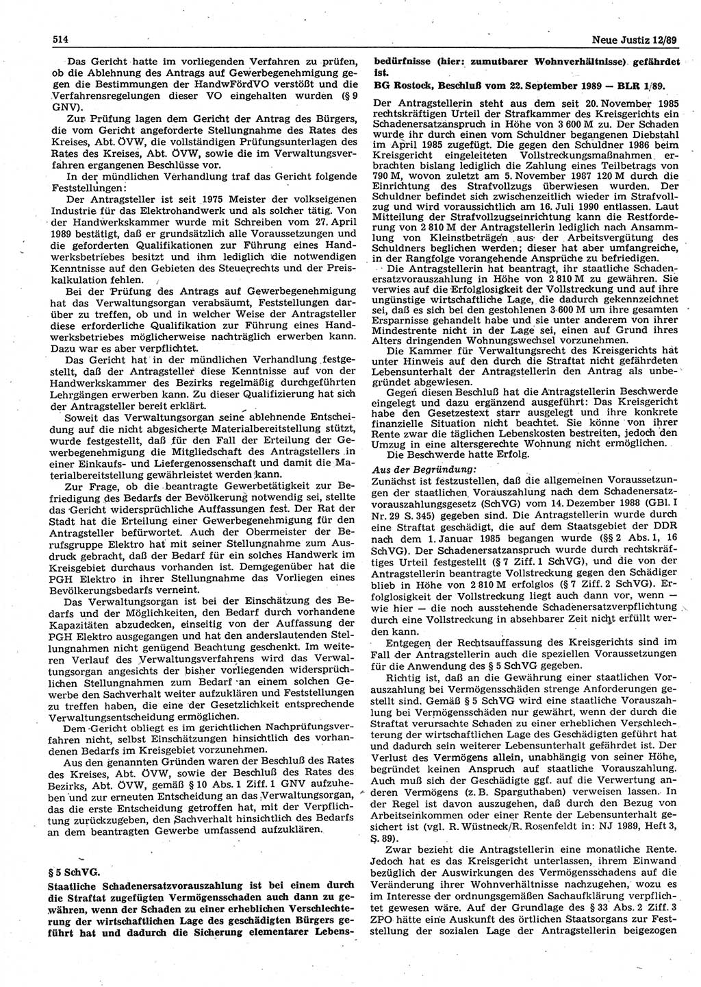 Neue Justiz (NJ), Zeitschrift für sozialistisches Recht und Gesetzlichkeit [Deutsche Demokratische Republik (DDR)], 43. Jahrgang 1989, Seite 514 (NJ DDR 1989, S. 514)