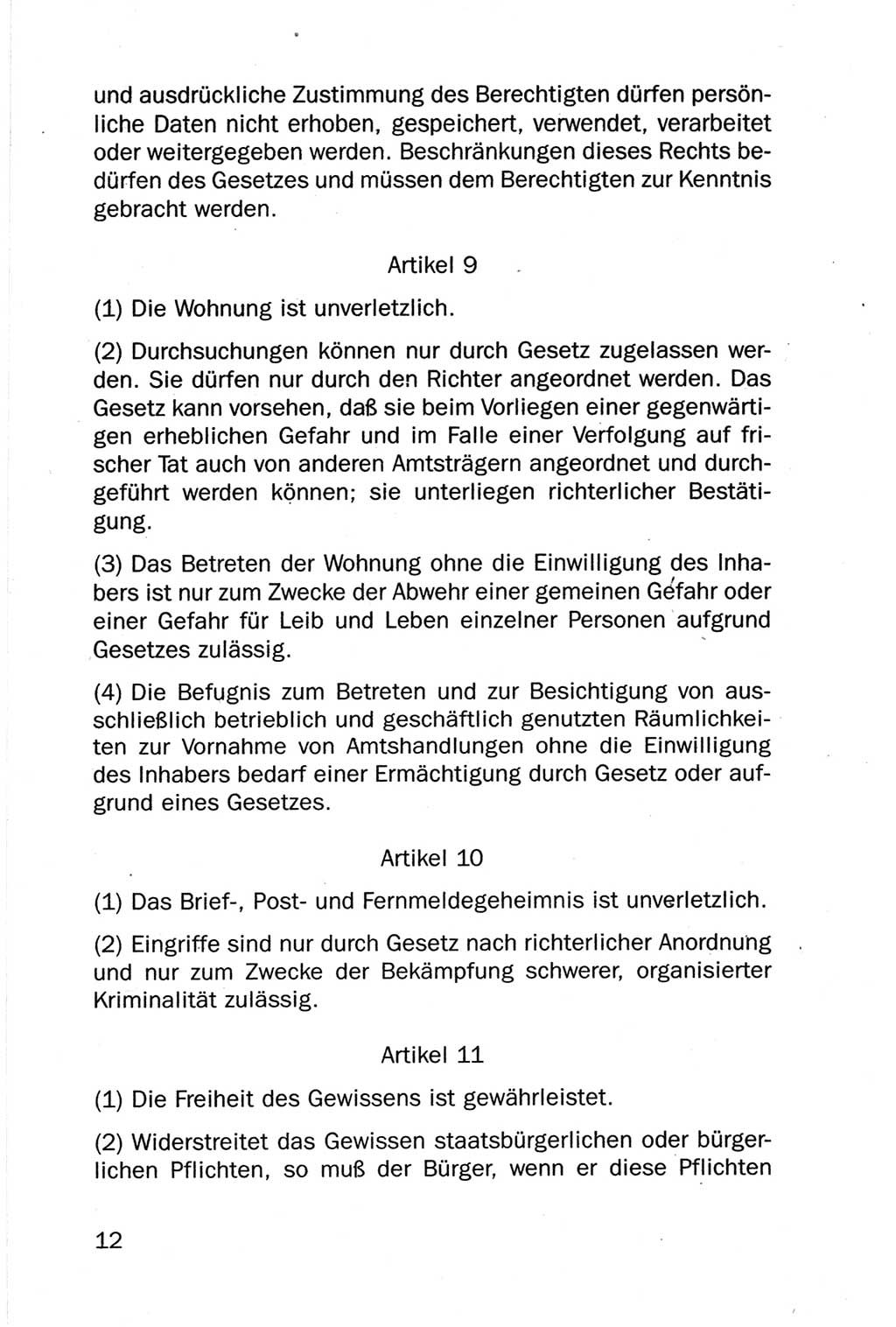 Entwurf Verfassung der Deutschen Demokratischen Republik (DDR), Arbeitsgruppe "Neue Verfassung der DDR" des Runden Tisches, Berlin 1990, Seite 12 (Entw. Verf. DDR 1990, S. 12)