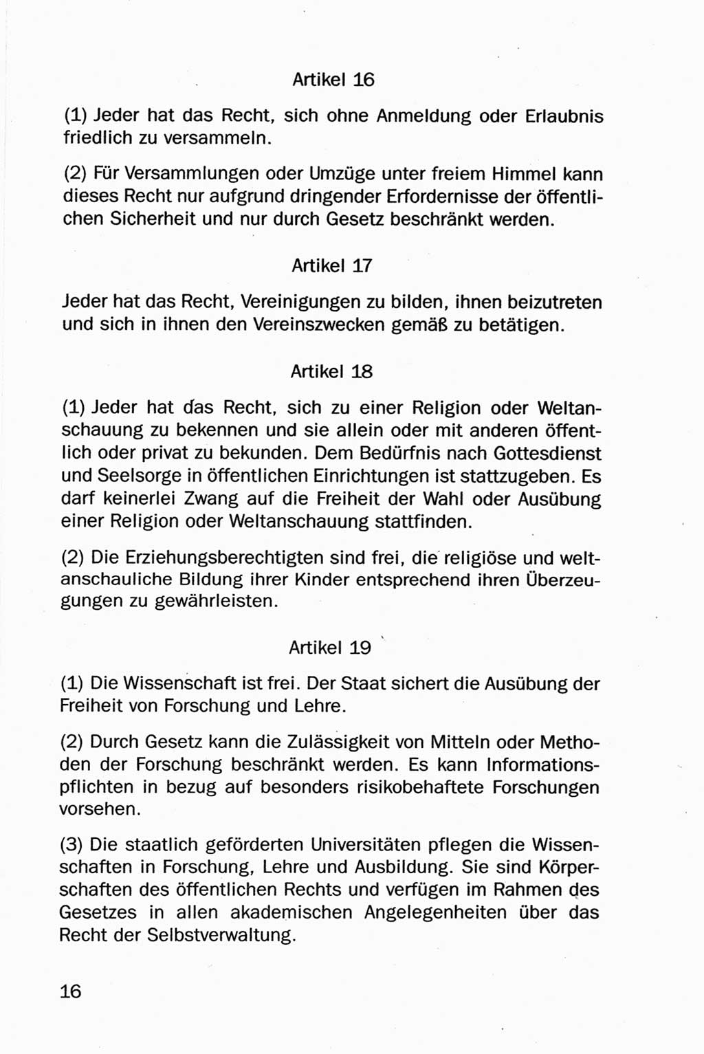 Entwurf Verfassung der Deutschen Demokratischen Republik (DDR), Arbeitsgruppe "Neue Verfassung der DDR" des Runden Tisches, Berlin 1990, Seite 16 (Entw. Verf. DDR 1990, S. 16)