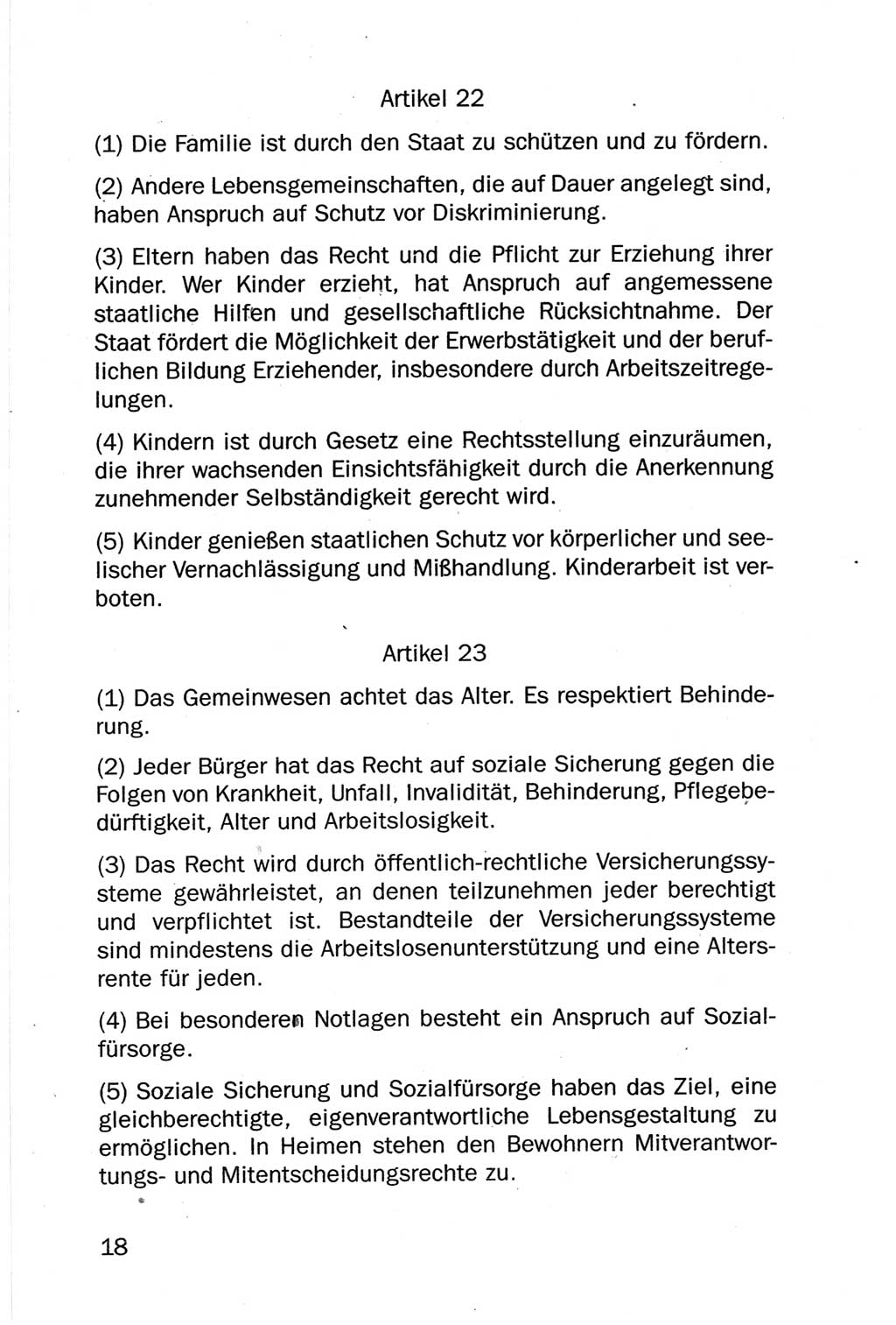 Entwurf Verfassung der Deutschen Demokratischen Republik (DDR), Arbeitsgruppe "Neue Verfassung der DDR" des Runden Tisches, Berlin 1990, Seite 18 (Entw. Verf. DDR 1990, S. 18)
