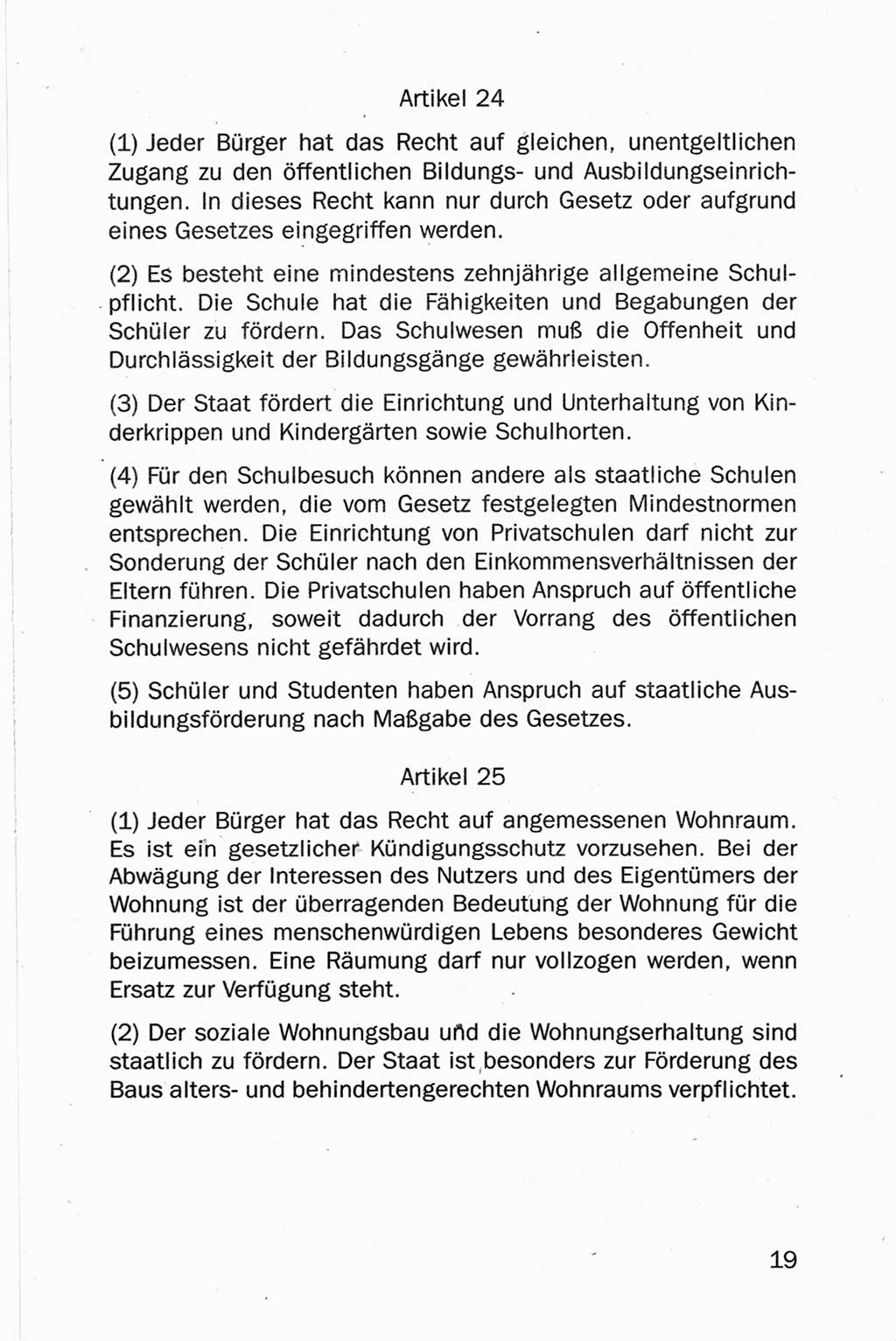 Entwurf Verfassung der Deutschen Demokratischen Republik (DDR), Arbeitsgruppe "Neue Verfassung der DDR" des Runden Tisches, Berlin 1990, Seite 19 (Entw. Verf. DDR 1990, S. 19)