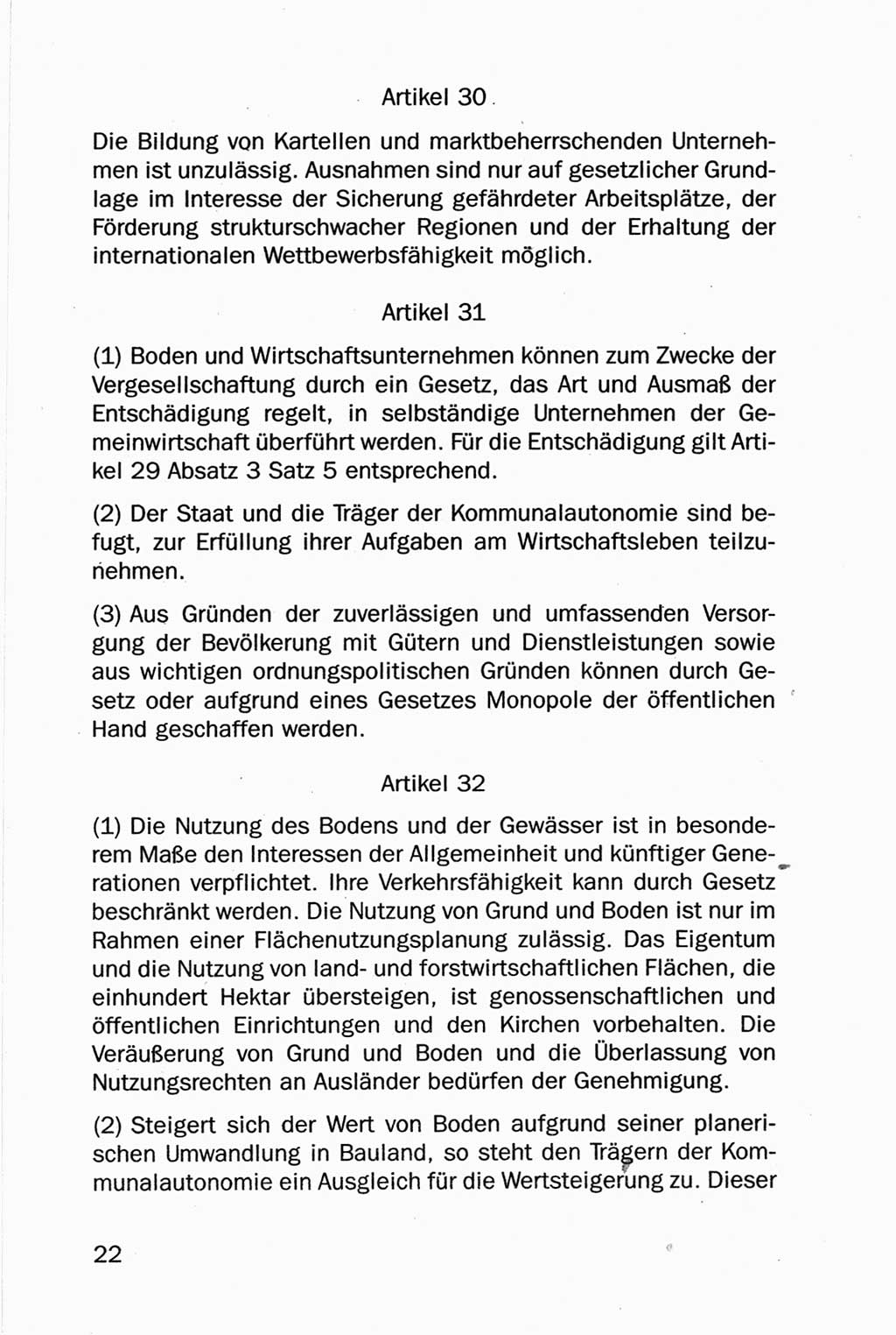 Entwurf Verfassung der Deutschen Demokratischen Republik (DDR), Arbeitsgruppe "Neue Verfassung der DDR" des Runden Tisches, Berlin 1990, Seite 22 (Entw. Verf. DDR 1990, S. 22)