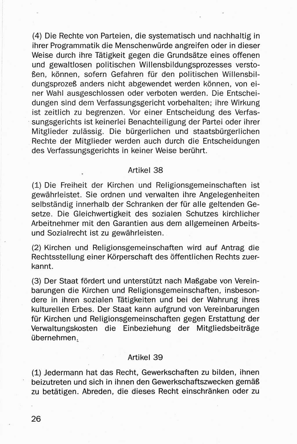 Entwurf Verfassung der Deutschen Demokratischen Republik (DDR), Arbeitsgruppe "Neue Verfassung der DDR" des Runden Tisches, Berlin 1990, Seite 26 (Entw. Verf. DDR 1990, S. 26)