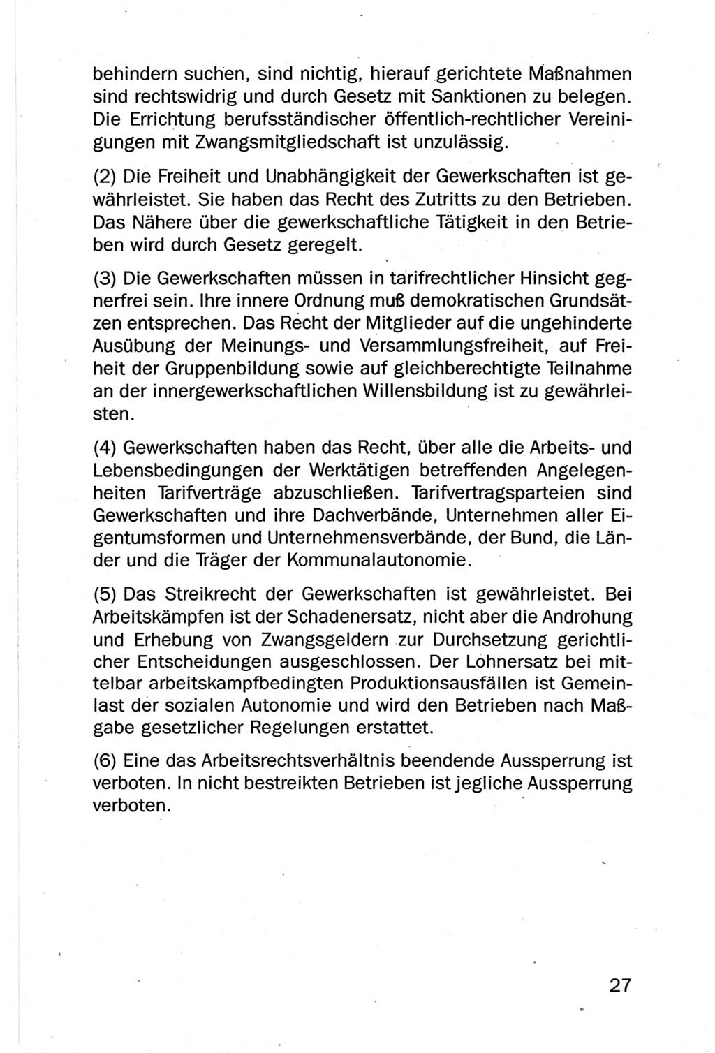 Entwurf Verfassung der Deutschen Demokratischen Republik (DDR), Arbeitsgruppe "Neue Verfassung der DDR" des Runden Tisches, Berlin 1990, Seite 27 (Entw. Verf. DDR 1990, S. 27)