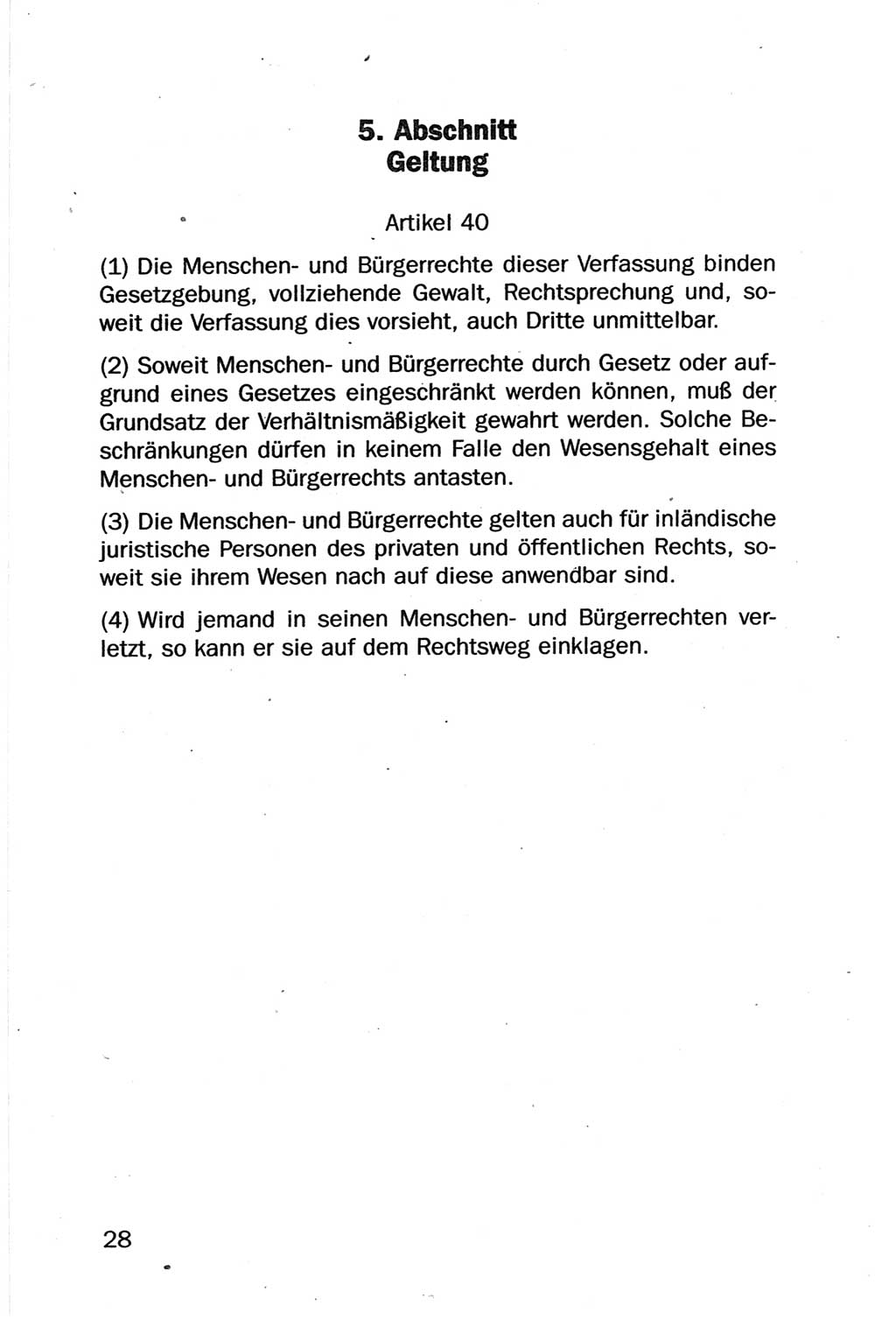 Entwurf Verfassung der Deutschen Demokratischen Republik (DDR), Arbeitsgruppe "Neue Verfassung der DDR" des Runden Tisches, Berlin 1990, Seite 28 (Entw. Verf. DDR 1990, S. 28)