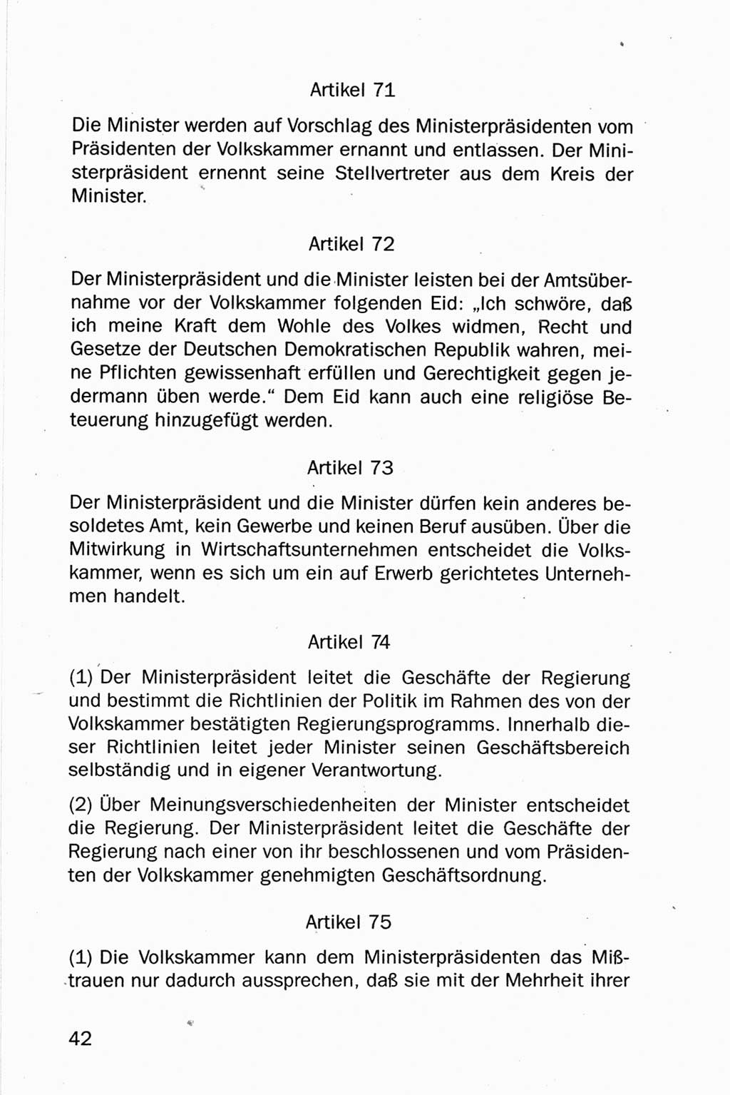 Entwurf Verfassung der Deutschen Demokratischen Republik (DDR), Arbeitsgruppe "Neue Verfassung der DDR" des Runden Tisches, Berlin 1990, Seite 42 (Entw. Verf. DDR 1990, S. 42)