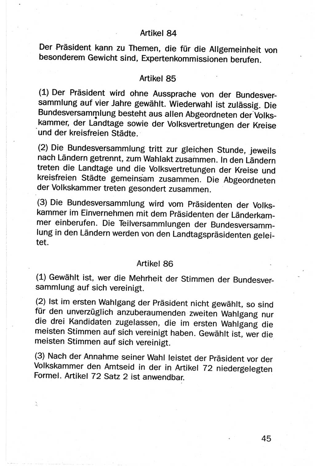 Entwurf Verfassung der Deutschen Demokratischen Republik (DDR), Arbeitsgruppe "Neue Verfassung der DDR" des Runden Tisches, Berlin 1990, Seite 45 (Entw. Verf. DDR 1990, S. 45)