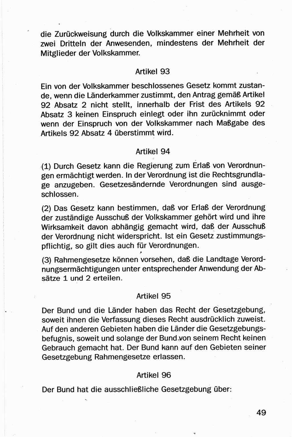 Entwurf Verfassung der Deutschen Demokratischen Republik (DDR), Arbeitsgruppe "Neue Verfassung der DDR" des Runden Tisches, Berlin 1990, Seite 49 (Entw. Verf. DDR 1990, S. 49)