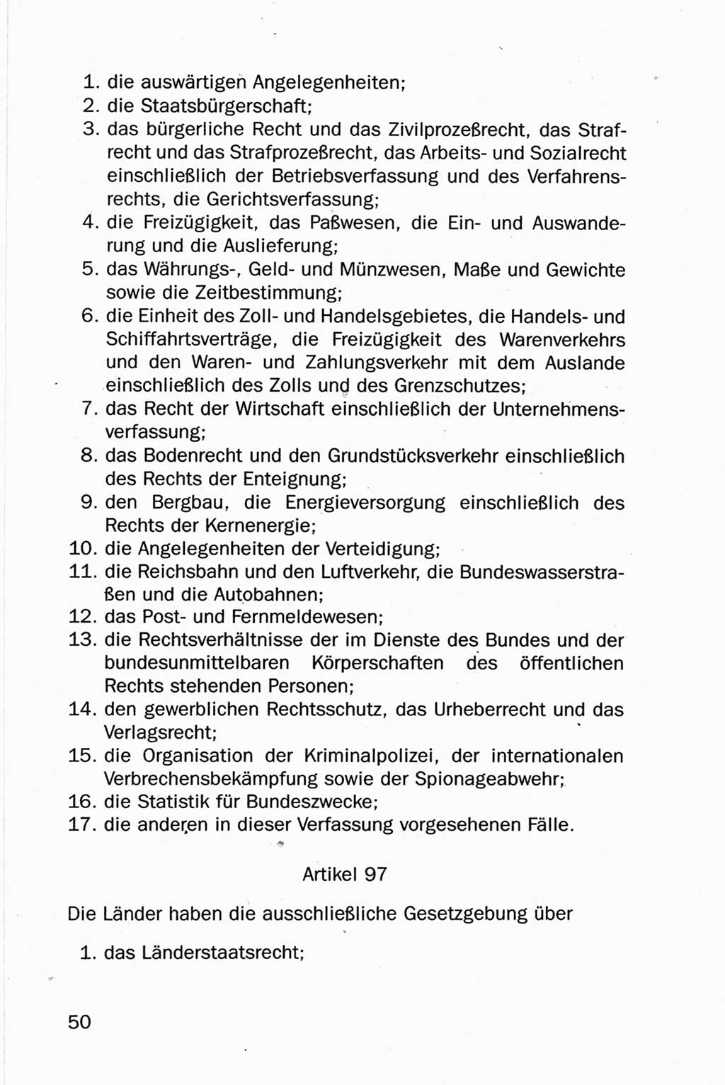 Entwurf Verfassung der Deutschen Demokratischen Republik (DDR), Arbeitsgruppe "Neue Verfassung der DDR" des Runden Tisches, Berlin 1990, Seite 50 (Entw. Verf. DDR 1990, S. 50)