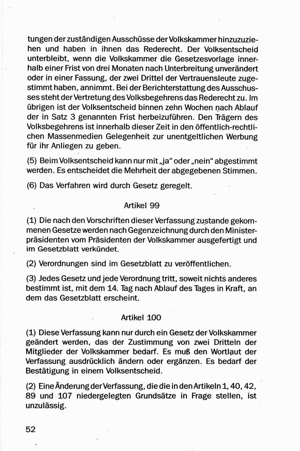 Entwurf Verfassung der Deutschen Demokratischen Republik (DDR), Arbeitsgruppe "Neue Verfassung der DDR" des Runden Tisches, Berlin 1990, Seite 52 (Entw. Verf. DDR 1990, S. 52)