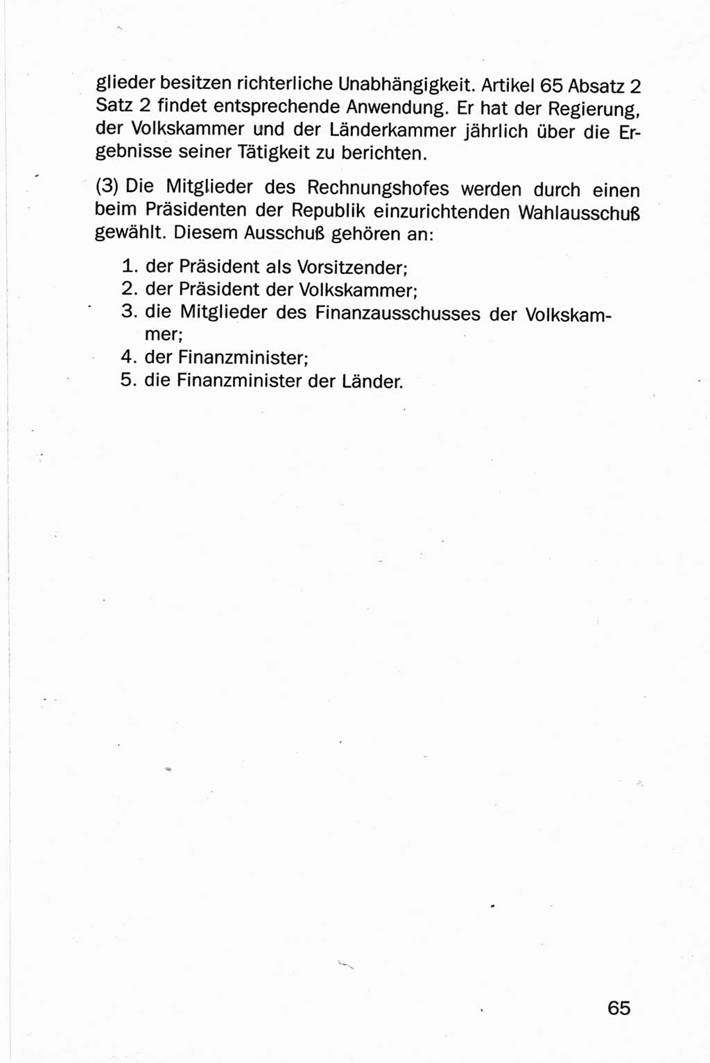 Entwurf Verfassung der Deutschen Demokratischen Republik (DDR), Arbeitsgruppe "Neue Verfassung der DDR" des Runden Tisches, Berlin 1990, Seite 65 (Entw. Verf. DDR 1990, S. 65)