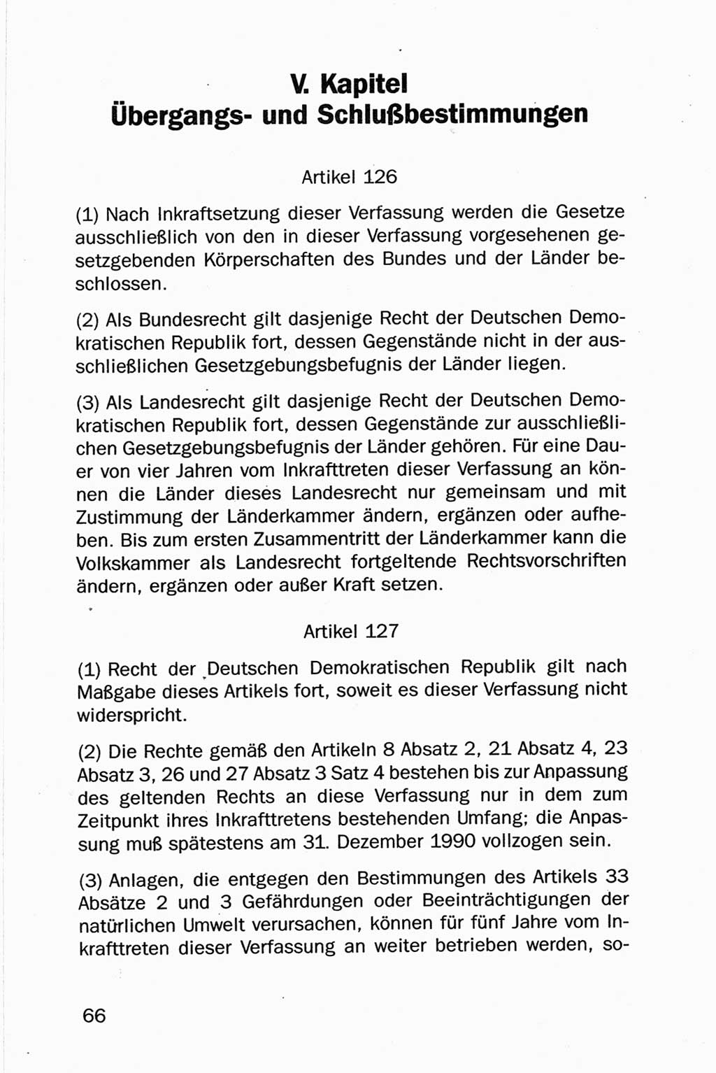 Entwurf Verfassung der Deutschen Demokratischen Republik (DDR), Arbeitsgruppe "Neue Verfassung der DDR" des Runden Tisches, Berlin 1990, Seite 66 (Entw. Verf. DDR 1990, S. 66)