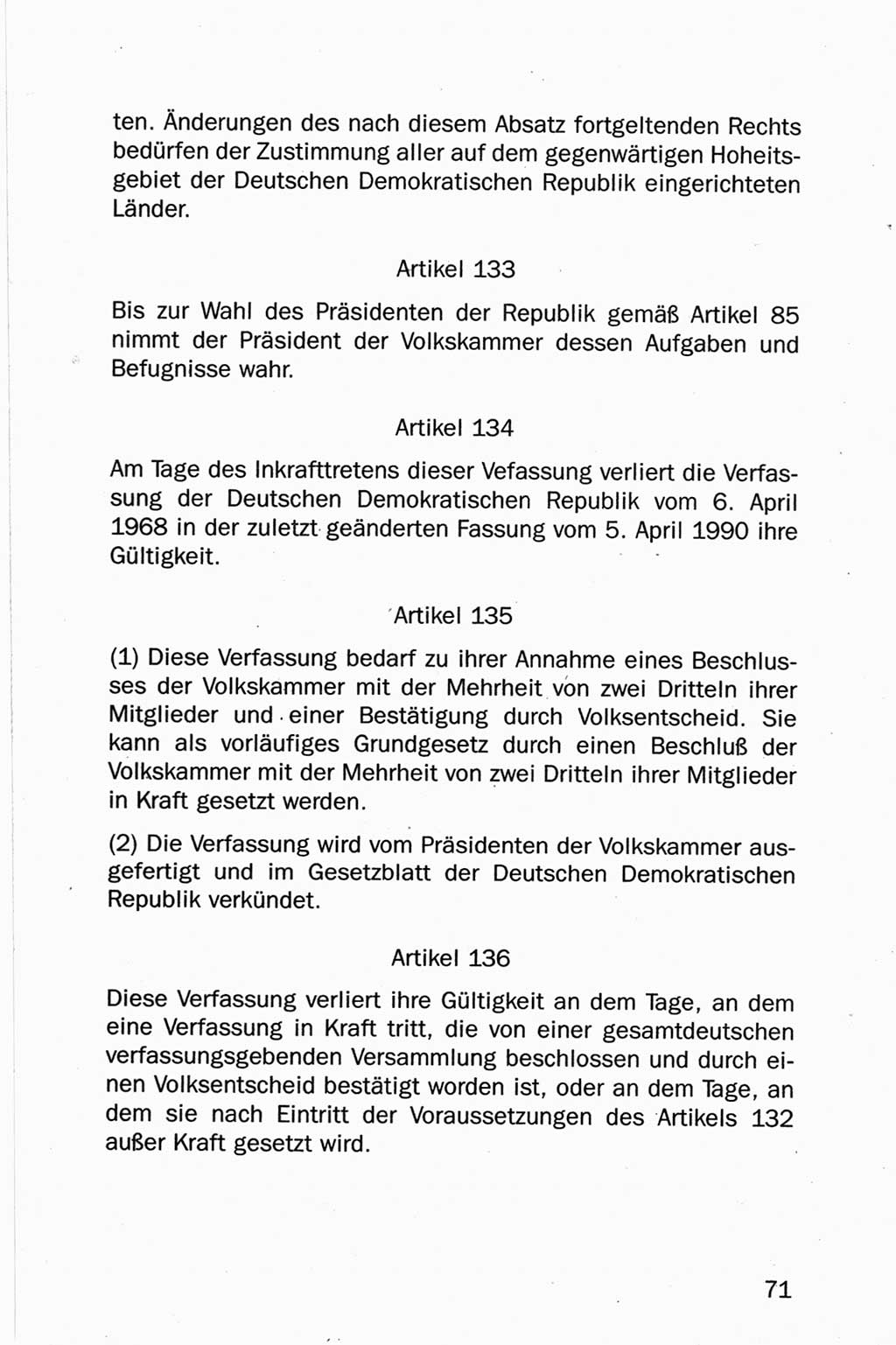 Entwurf Verfassung der Deutschen Demokratischen Republik (DDR), Arbeitsgruppe "Neue Verfassung der DDR" des Runden Tisches, Berlin 1990, Seite 71 (Entw. Verf. DDR 1990, S. 71)