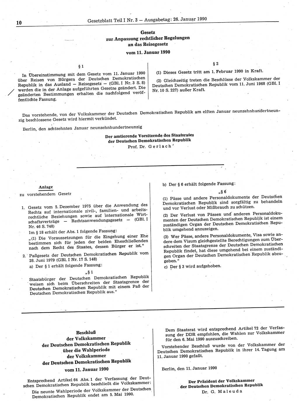 Gesetzblatt (GBl.) der Deutschen Demokratischen Republik (DDR) Teil Ⅰ 1990, Seite 10 (GBl. DDR Ⅰ 1990, S. 10)