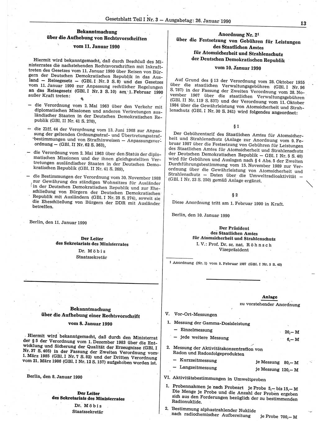 Gesetzblatt (GBl.) der Deutschen Demokratischen Republik (DDR) Teil Ⅰ 1990, Seite 13 (GBl. DDR Ⅰ 1990, S. 13)