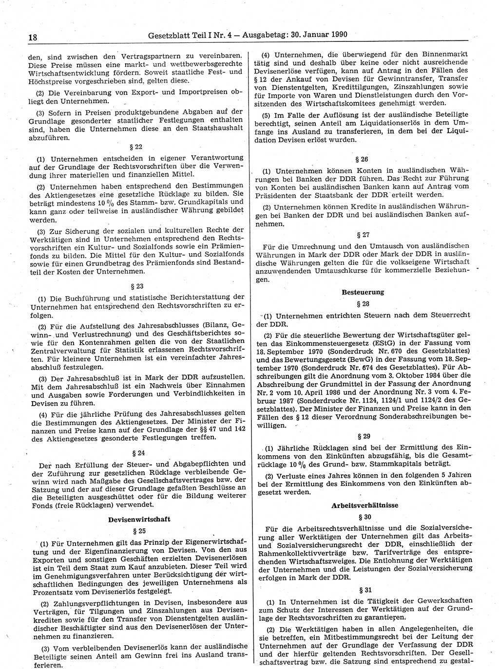 Gesetzblatt (GBl.) der Deutschen Demokratischen Republik (DDR) Teil Ⅰ 1990, Seite 18 (GBl. DDR Ⅰ 1990, S. 18)