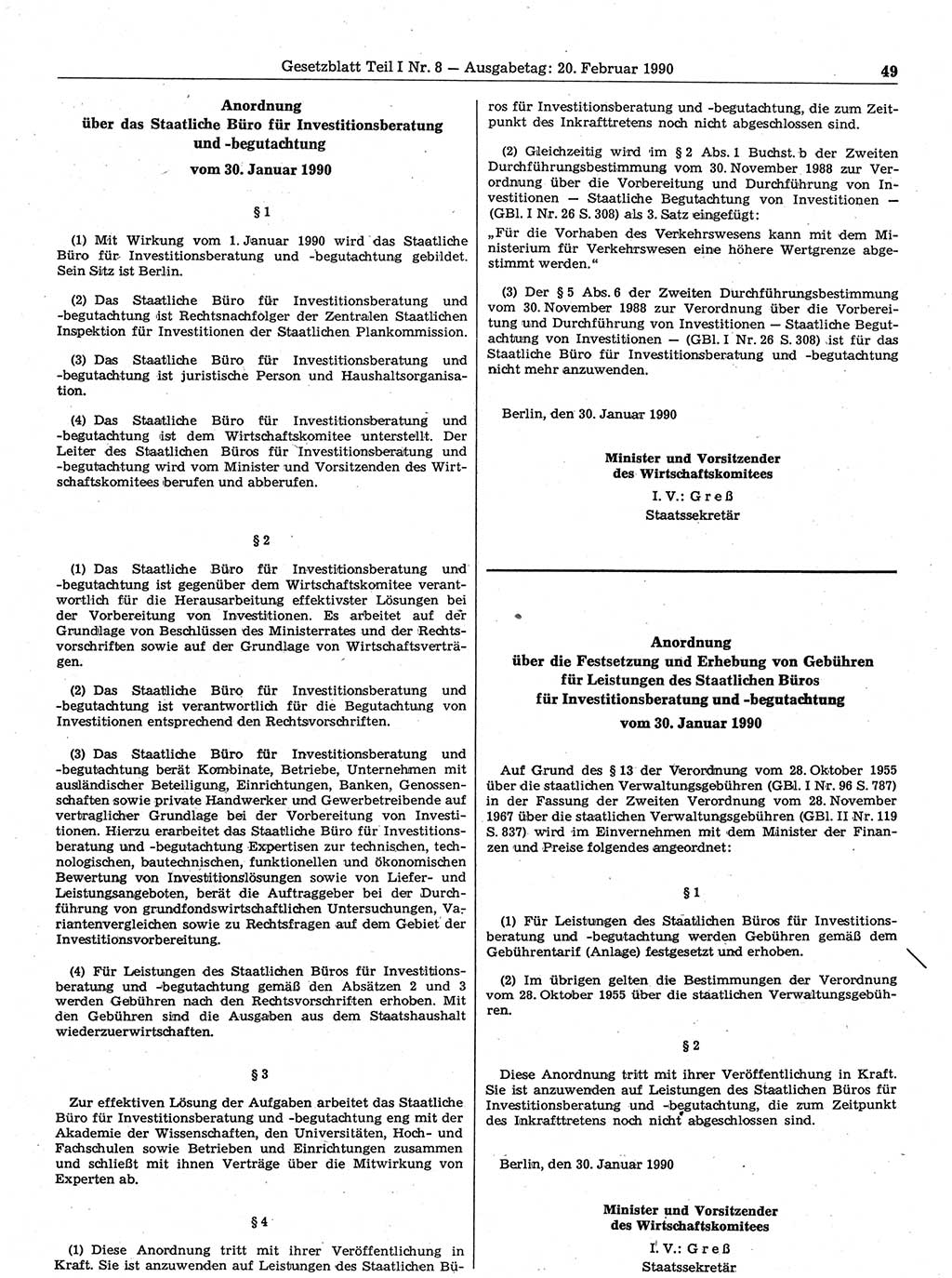 Gesetzblatt (GBl.) der Deutschen Demokratischen Republik (DDR) Teil Ⅰ 1990, Seite 49 (GBl. DDR Ⅰ 1990, S. 49)