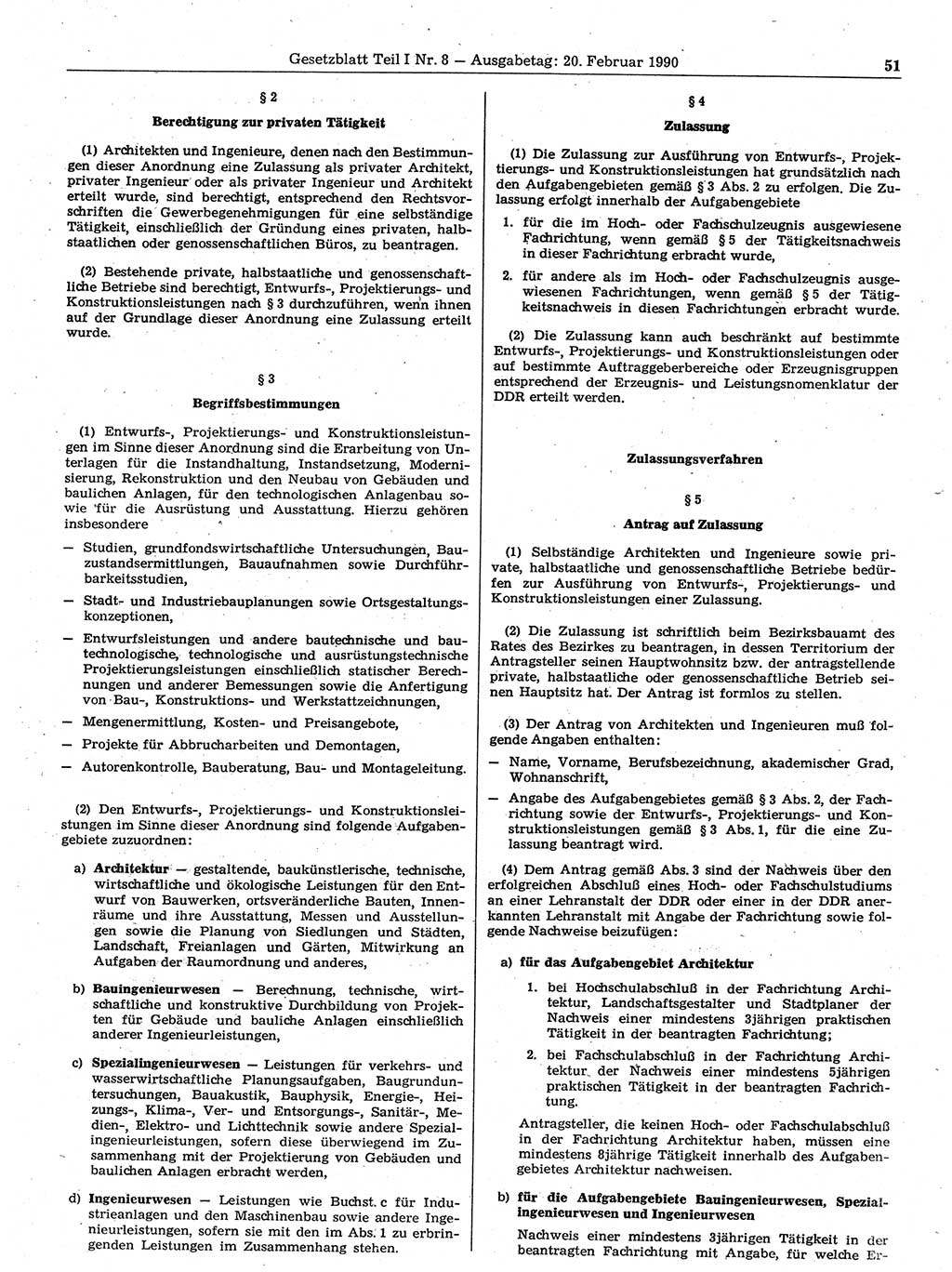 Gesetzblatt (GBl.) der Deutschen Demokratischen Republik (DDR) Teil Ⅰ 1990, Seite 51 (GBl. DDR Ⅰ 1990, S. 51)