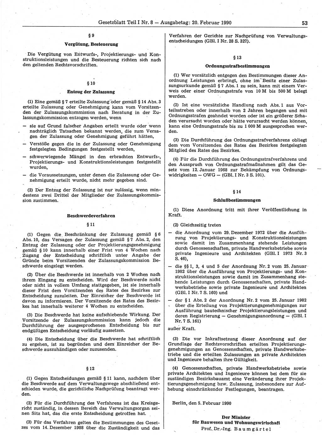 Gesetzblatt (GBl.) der Deutschen Demokratischen Republik (DDR) Teil Ⅰ 1990, Seite 53 (GBl. DDR Ⅰ 1990, S. 53)