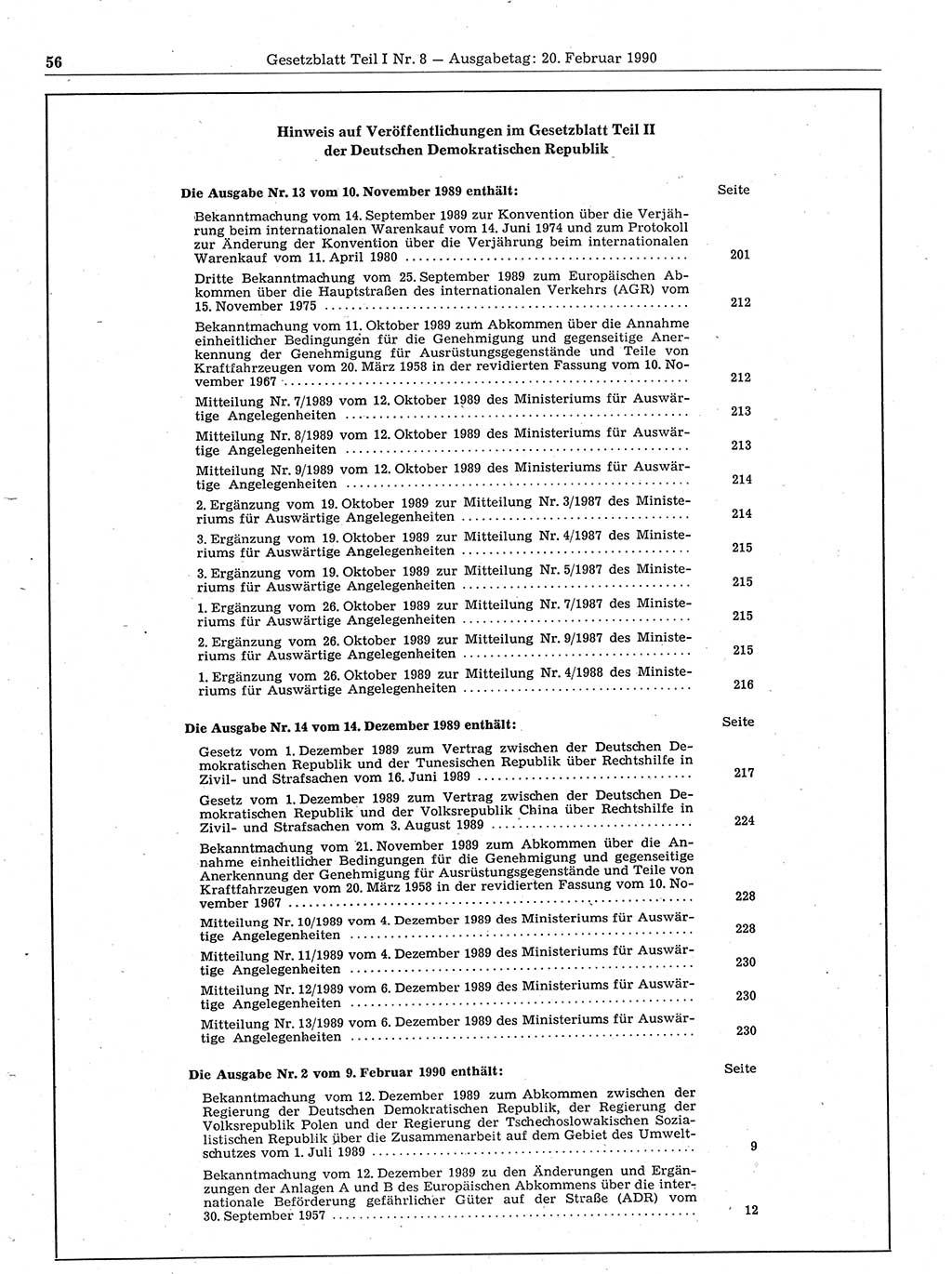 Gesetzblatt (GBl.) der Deutschen Demokratischen Republik (DDR) Teil Ⅰ 1990, Seite 56 (GBl. DDR Ⅰ 1990, S. 56)