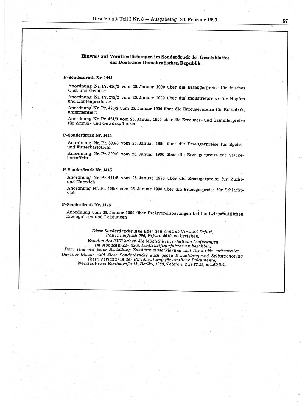 Gesetzblatt (GBl.) der Deutschen Demokratischen Republik (DDR) Teil Ⅰ 1990, Seite 57 (GBl. DDR Ⅰ 1990, S. 57)