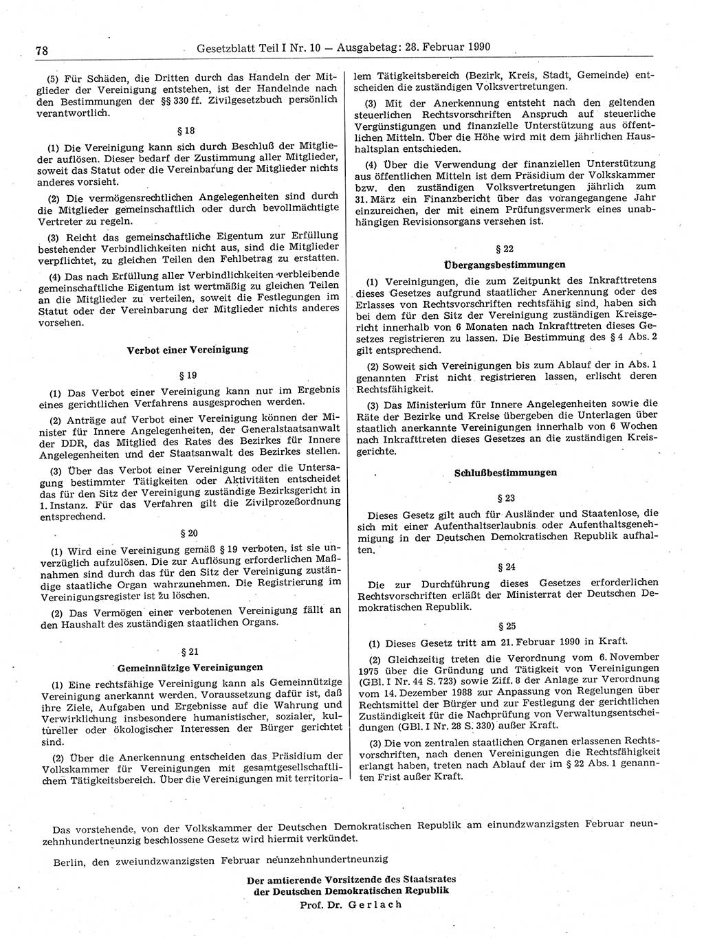 Gesetzblatt (GBl.) der Deutschen Demokratischen Republik (DDR) Teil Ⅰ 1990, Seite 78 (GBl. DDR Ⅰ 1990, S. 78)