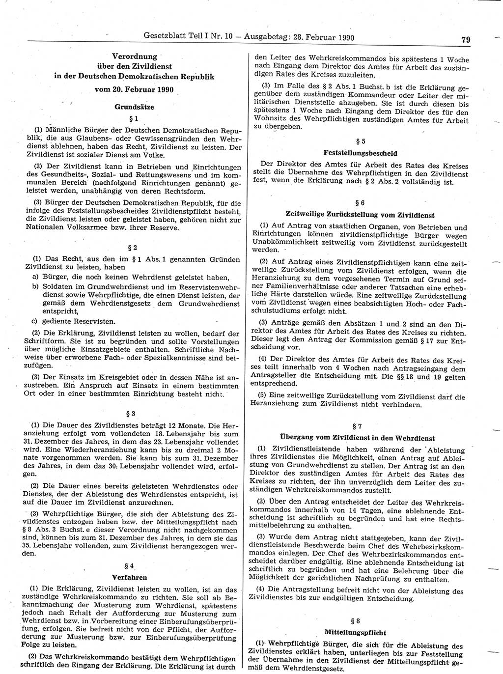 Gesetzblatt (GBl.) der Deutschen Demokratischen Republik (DDR) Teil Ⅰ 1990, Seite 79 (GBl. DDR Ⅰ 1990, S. 79)