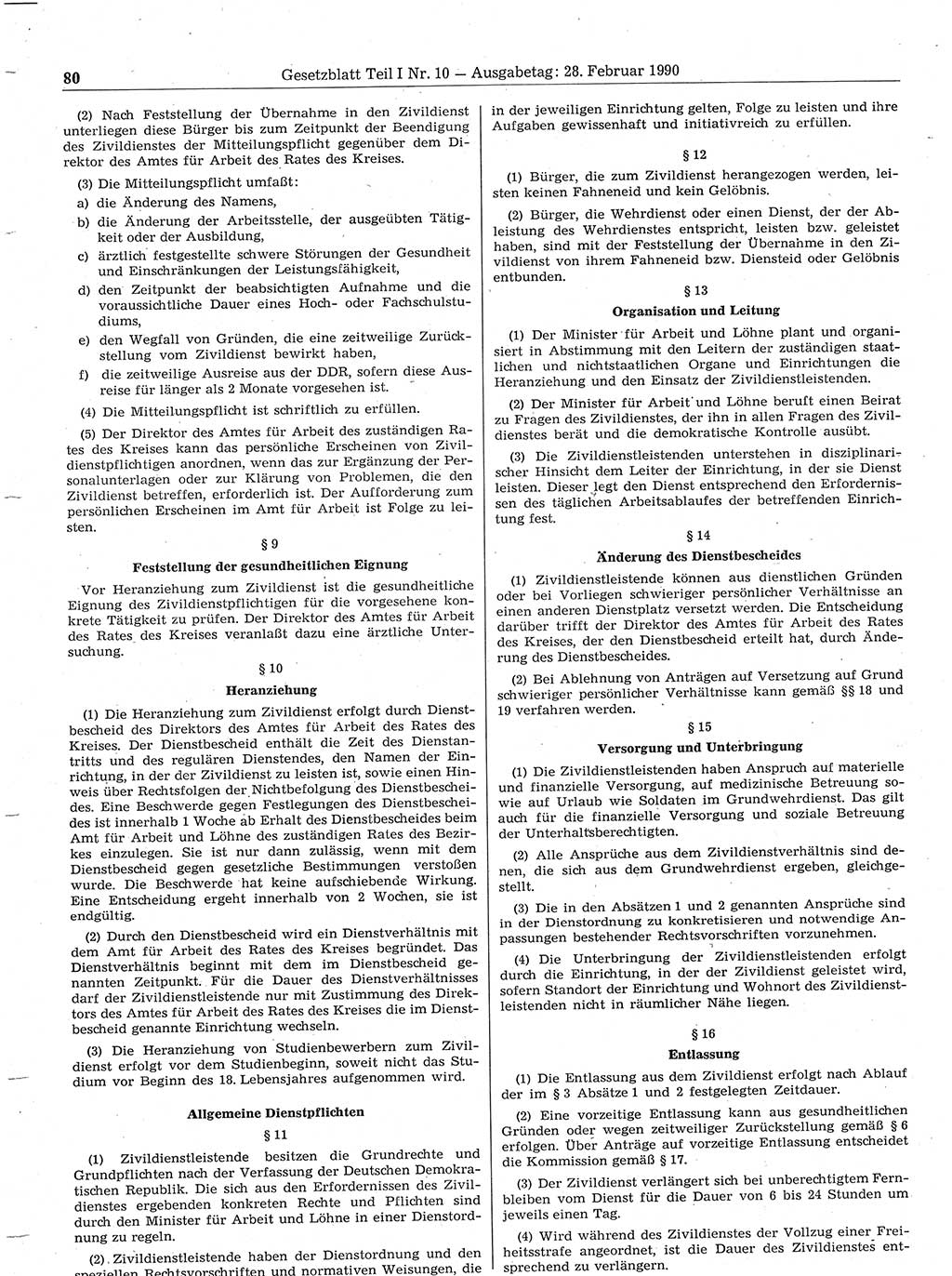 Gesetzblatt (GBl.) der Deutschen Demokratischen Republik (DDR) Teil Ⅰ 1990, Seite 80 (GBl. DDR Ⅰ 1990, S. 80)