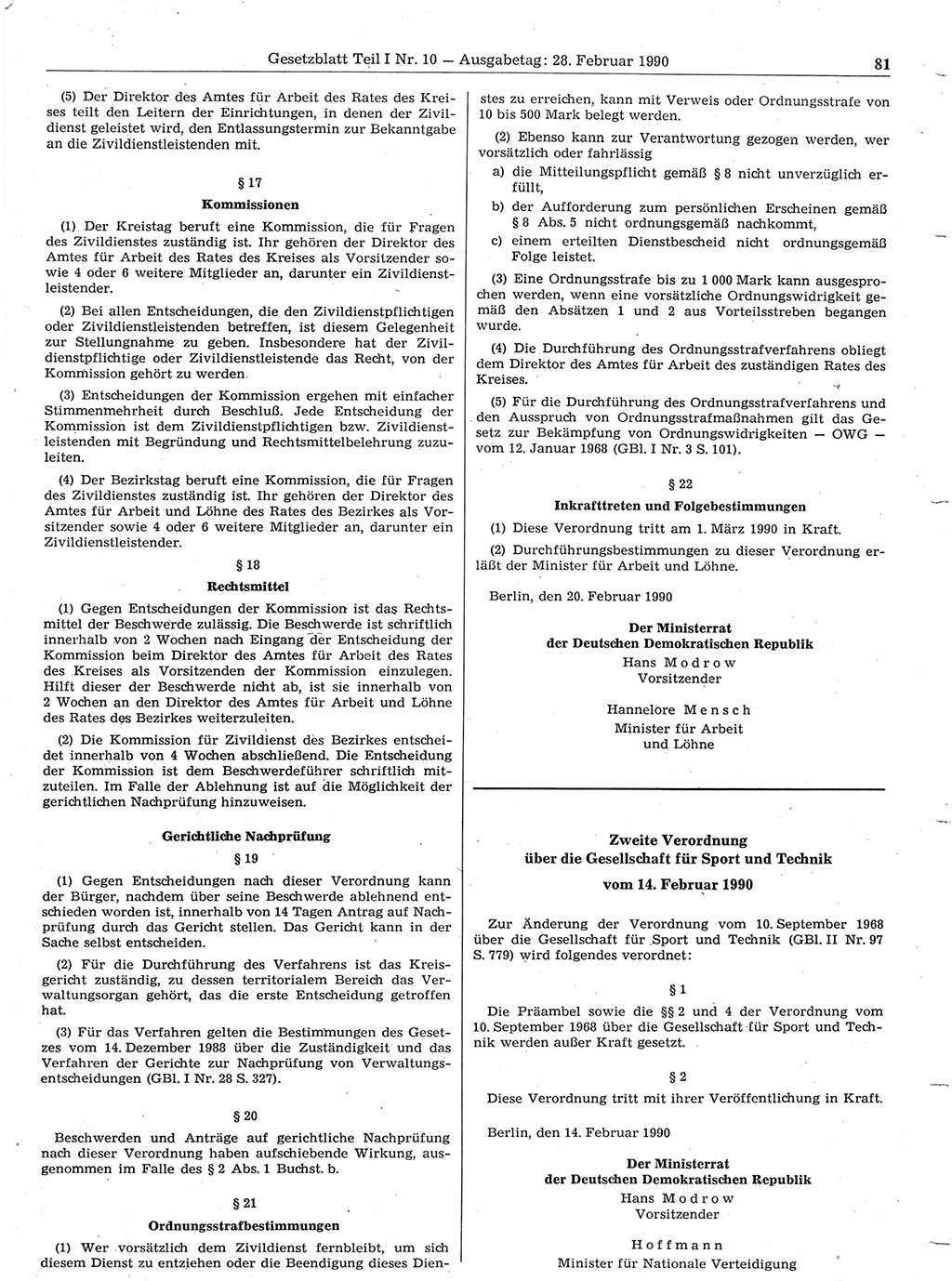Gesetzblatt (GBl.) der Deutschen Demokratischen Republik (DDR) Teil Ⅰ 1990, Seite 81 (GBl. DDR Ⅰ 1990, S. 81)