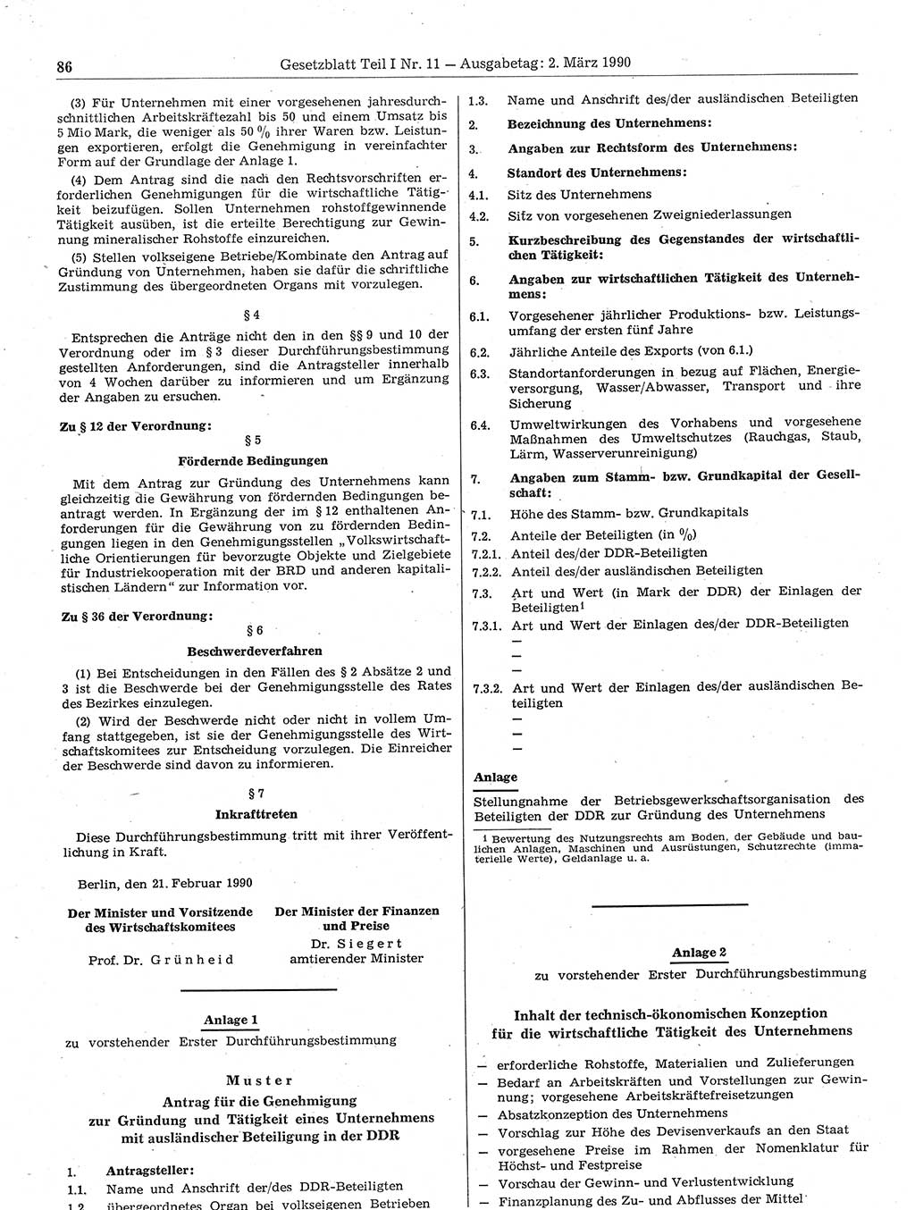 Gesetzblatt (GBl.) der Deutschen Demokratischen Republik (DDR) Teil Ⅰ 1990, Seite 86 (GBl. DDR Ⅰ 1990, S. 86)