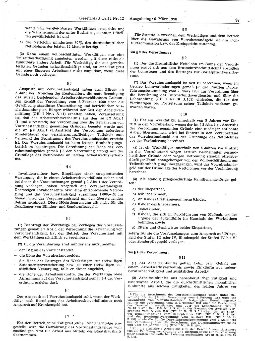 Gesetzblatt (GBl.) der Deutschen Demokratischen Republik (DDR) Teil Ⅰ 1990, Seite 97 (GBl. DDR Ⅰ 1990, S. 97)