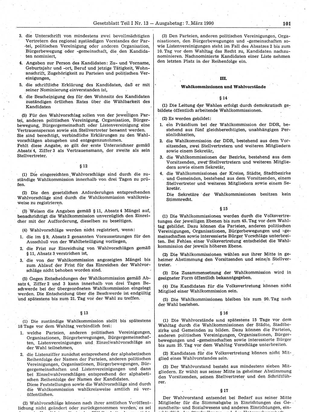 Gesetzblatt (GBl.) der Deutschen Demokratischen Republik (DDR) Teil Ⅰ 1990, Seite 101 (GBl. DDR Ⅰ 1990, S. 101)