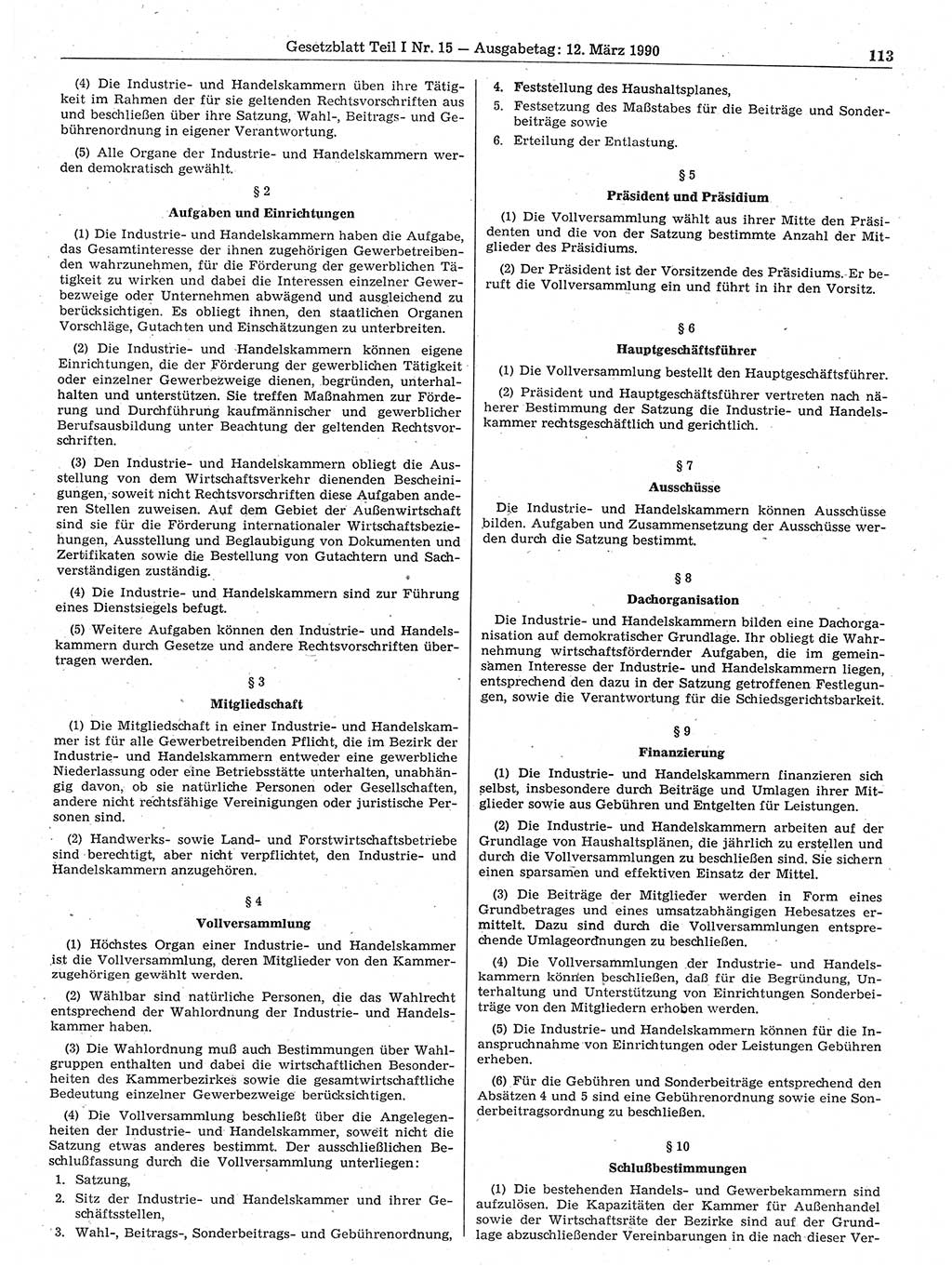 Gesetzblatt (GBl.) der Deutschen Demokratischen Republik (DDR) Teil Ⅰ 1990, Seite 113 (GBl. DDR Ⅰ 1990, S. 113)
