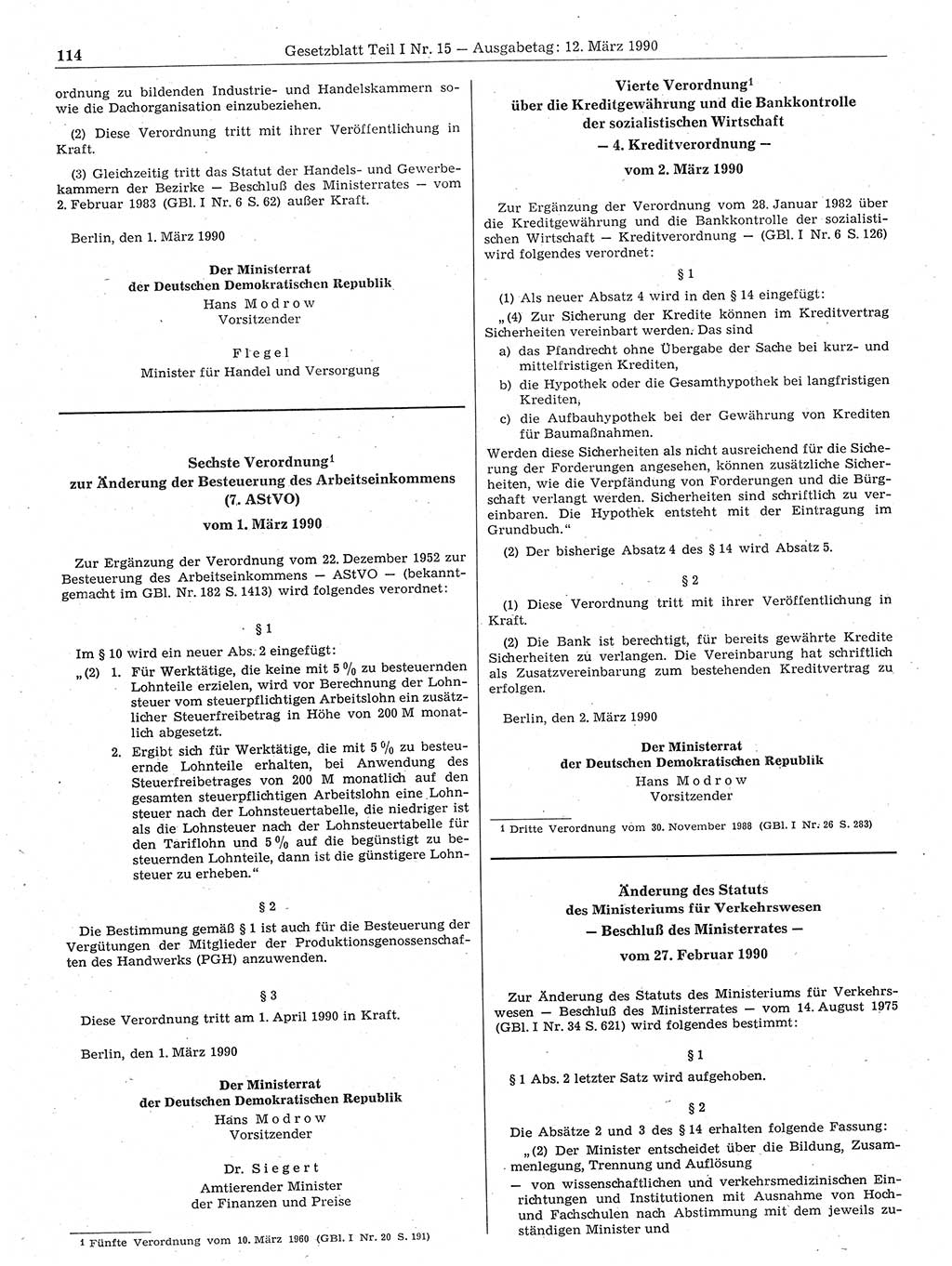 Gesetzblatt (GBl.) der Deutschen Demokratischen Republik (DDR) Teil Ⅰ 1990, Seite 114 (GBl. DDR Ⅰ 1990, S. 114)