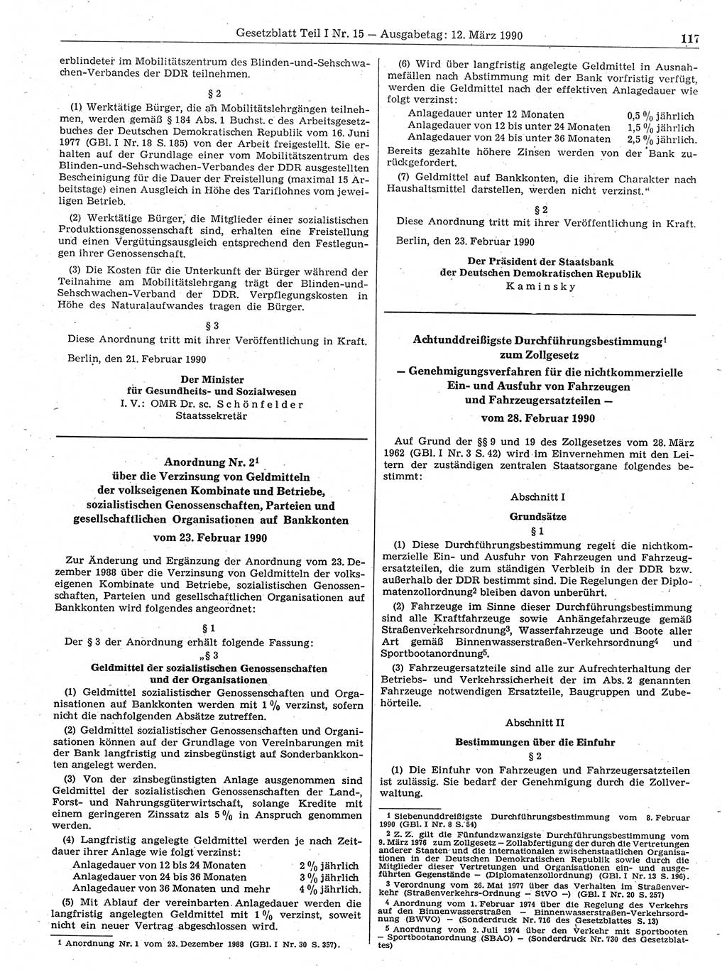 Gesetzblatt (GBl.) der Deutschen Demokratischen Republik (DDR) Teil Ⅰ 1990, Seite 117 (GBl. DDR Ⅰ 1990, S. 117)