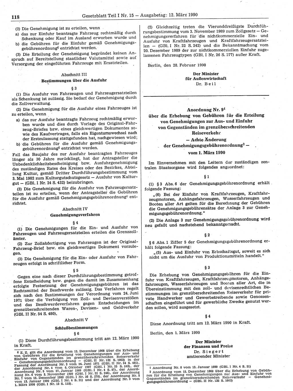 Gesetzblatt (GBl.) der Deutschen Demokratischen Republik (DDR) Teil Ⅰ 1990, Seite 118 (GBl. DDR Ⅰ 1990, S. 118)