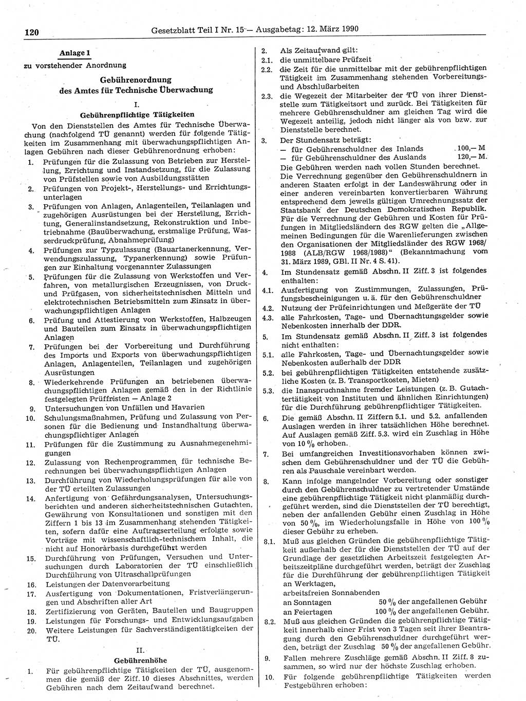 Gesetzblatt (GBl.) der Deutschen Demokratischen Republik (DDR) Teil Ⅰ 1990, Seite 120 (GBl. DDR Ⅰ 1990, S. 120)