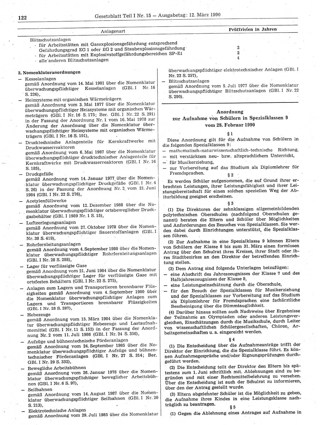 Gesetzblatt (GBl.) der Deutschen Demokratischen Republik (DDR) Teil Ⅰ 1990, Seite 122 (GBl. DDR Ⅰ 1990, S. 122)