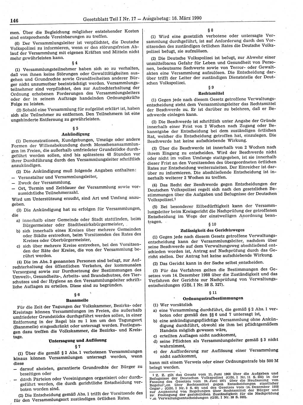 Gesetzblatt (GBl.) der Deutschen Demokratischen Republik (DDR) Teil Ⅰ 1990, Seite 146 (GBl. DDR Ⅰ 1990, S. 146)