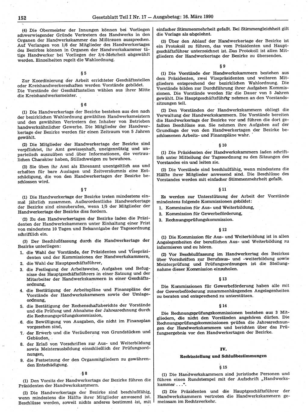 Gesetzblatt (GBl.) der Deutschen Demokratischen Republik (DDR) Teil Ⅰ 1990, Seite 152 (GBl. DDR Ⅰ 1990, S. 152)