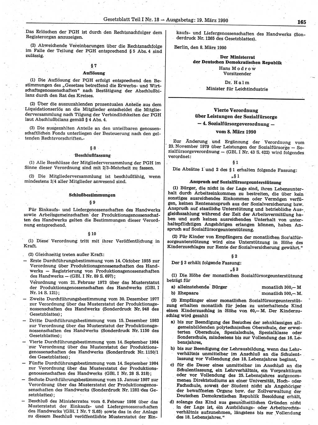 Gesetzblatt (GBl.) der Deutschen Demokratischen Republik (DDR) Teil Ⅰ 1990, Seite 165 (GBl. DDR Ⅰ 1990, S. 165)