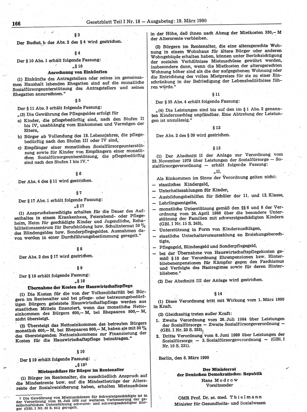 Gesetzblatt (GBl.) der Deutschen Demokratischen Republik (DDR) Teil Ⅰ 1990, Seite 166 (GBl. DDR Ⅰ 1990, S. 166)