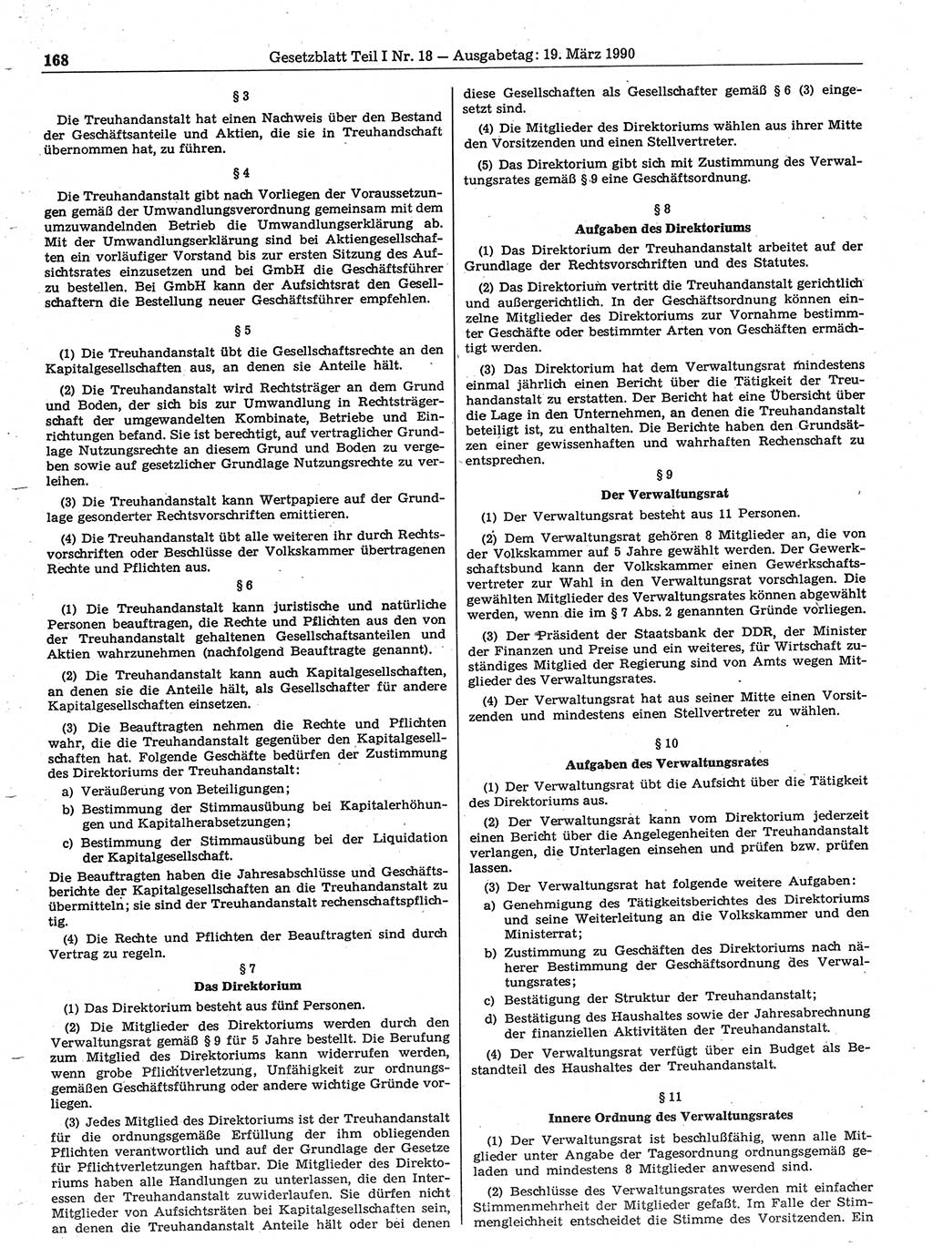 Gesetzblatt (GBl.) der Deutschen Demokratischen Republik (DDR) Teil Ⅰ 1990, Seite 168 (GBl. DDR Ⅰ 1990, S. 168)