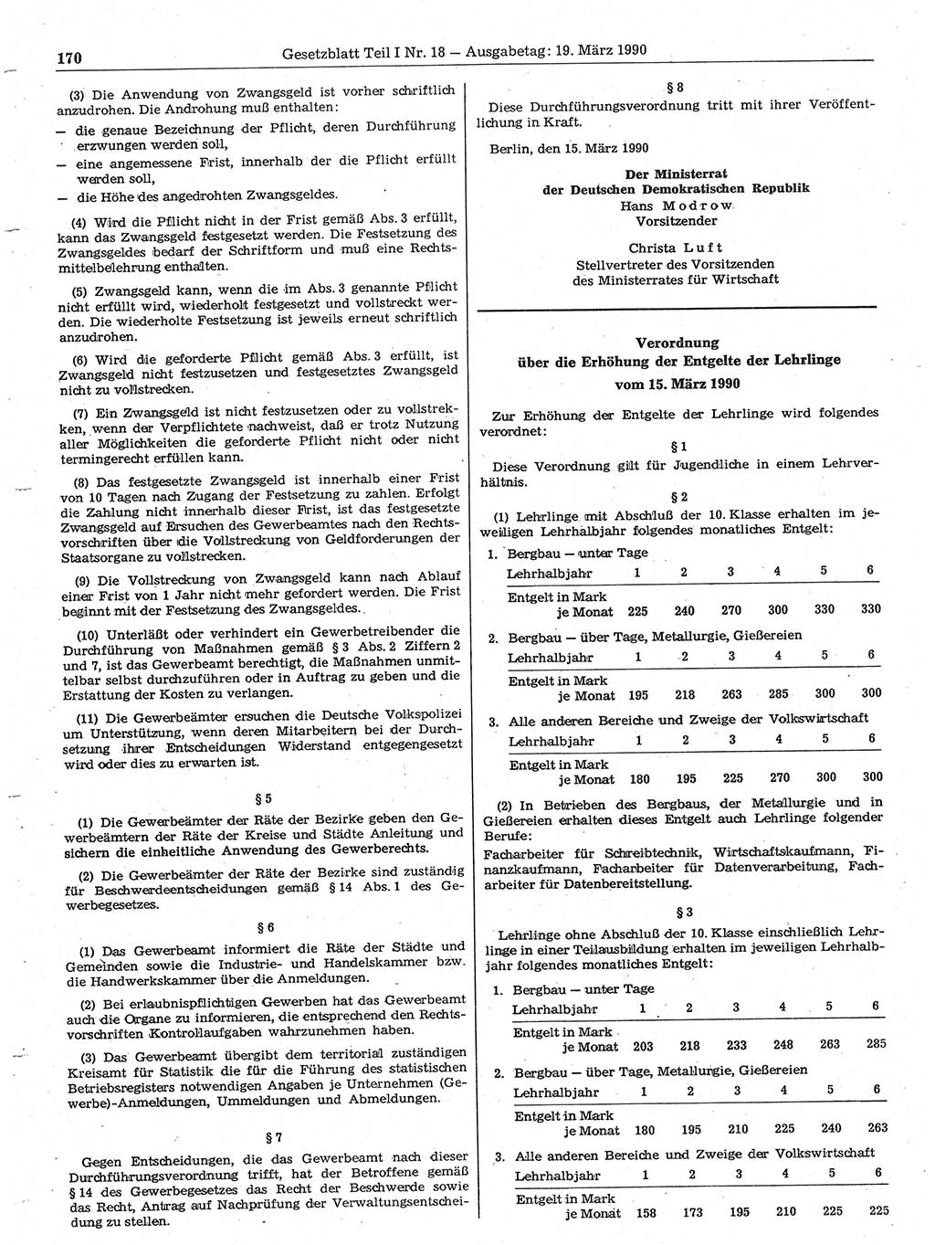 Gesetzblatt (GBl.) der Deutschen Demokratischen Republik (DDR) Teil Ⅰ 1990, Seite 170 (GBl. DDR Ⅰ 1990, S. 170)