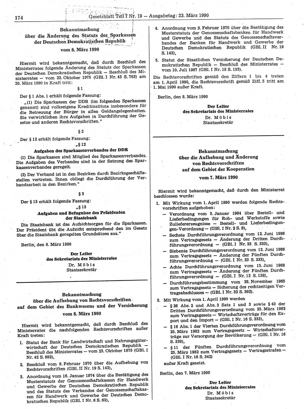 Gesetzblatt (GBl.) der Deutschen Demokratischen Republik (DDR) Teil Ⅰ 1990, Seite 174 (GBl. DDR Ⅰ 1990, S. 174)