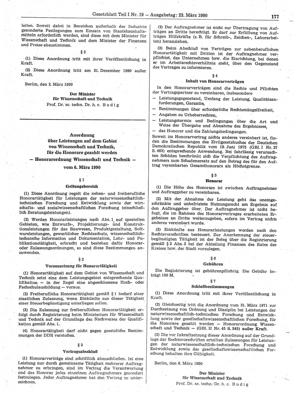 Gesetzblatt (GBl.) der Deutschen Demokratischen Republik (DDR) Teil Ⅰ 1990, Seite 177 (GBl. DDR Ⅰ 1990, S. 177)