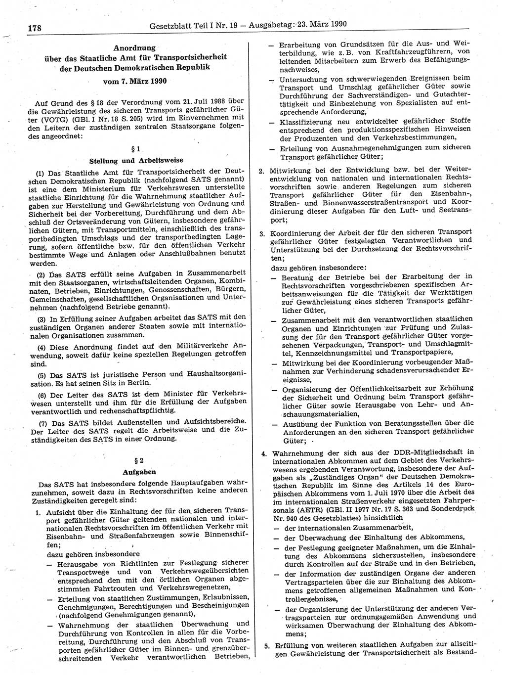 Gesetzblatt (GBl.) der Deutschen Demokratischen Republik (DDR) Teil Ⅰ 1990, Seite 178 (GBl. DDR Ⅰ 1990, S. 178)