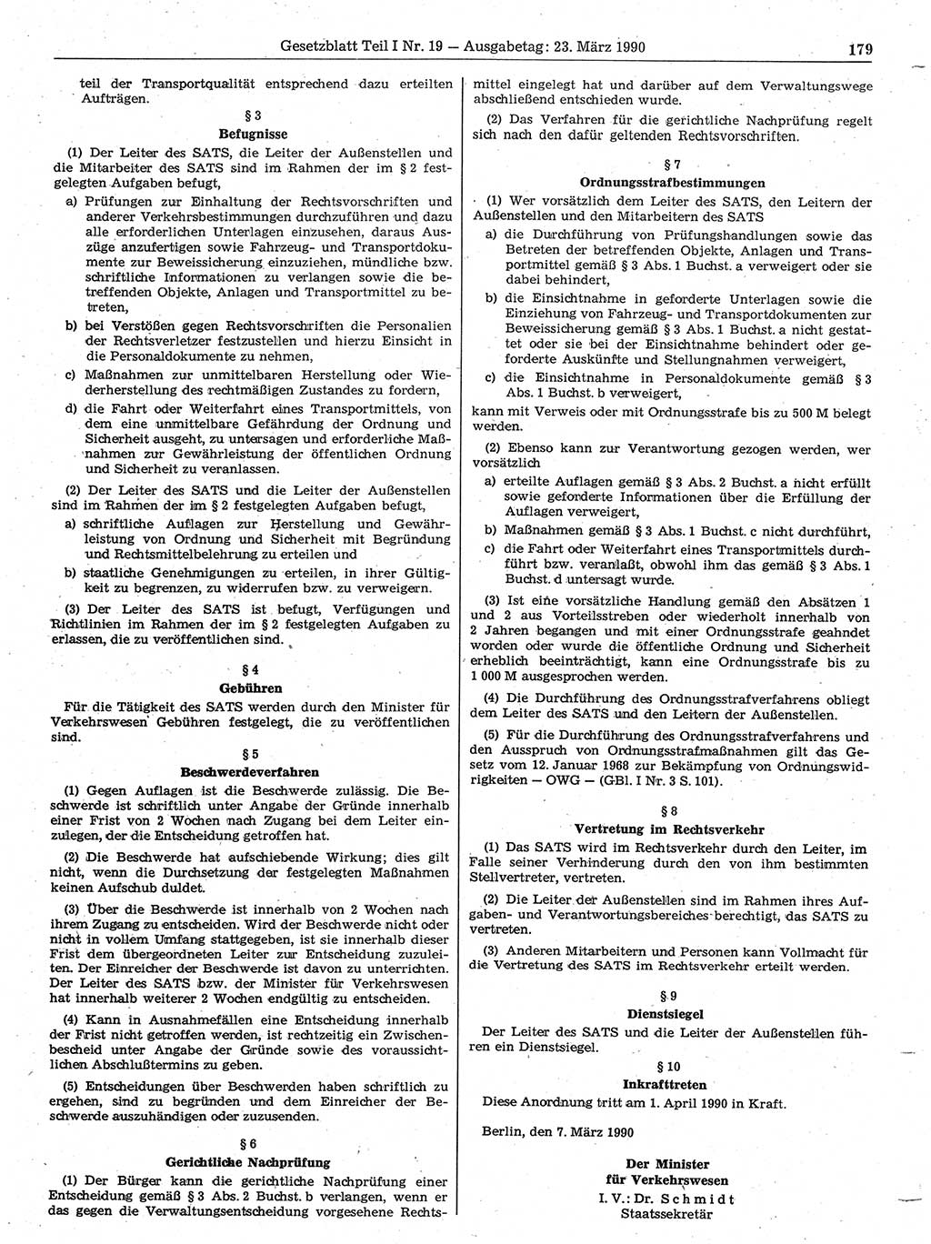 Gesetzblatt (GBl.) der Deutschen Demokratischen Republik (DDR) Teil Ⅰ 1990, Seite 179 (GBl. DDR Ⅰ 1990, S. 179)