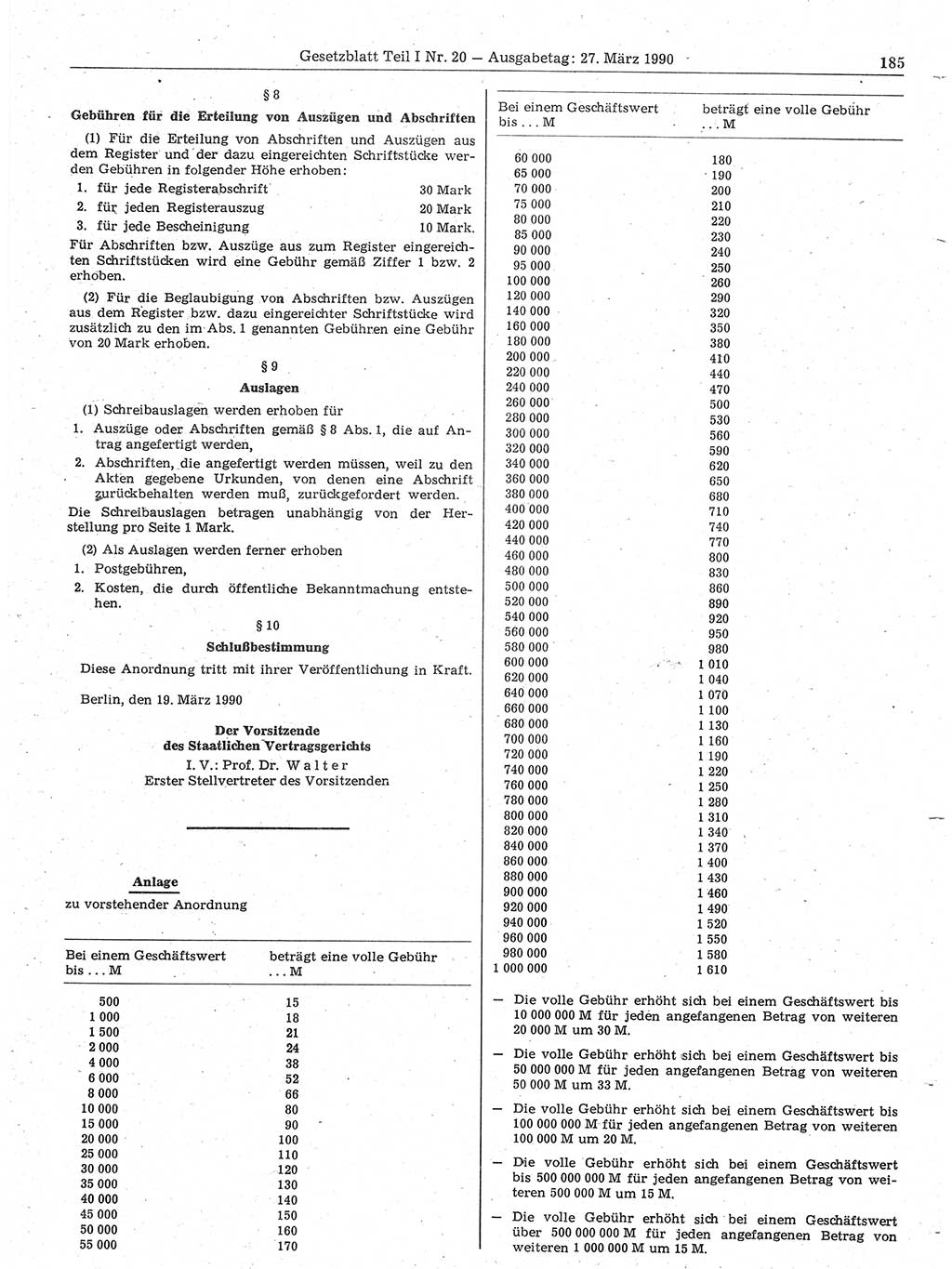 Gesetzblatt (GBl.) der Deutschen Demokratischen Republik (DDR) Teil Ⅰ 1990, Seite 185 (GBl. DDR Ⅰ 1990, S. 185)