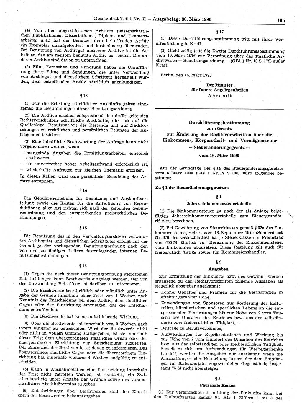 Gesetzblatt (GBl.) der Deutschen Demokratischen Republik (DDR) Teil Ⅰ 1990, Seite 195 (GBl. DDR Ⅰ 1990, S. 195)